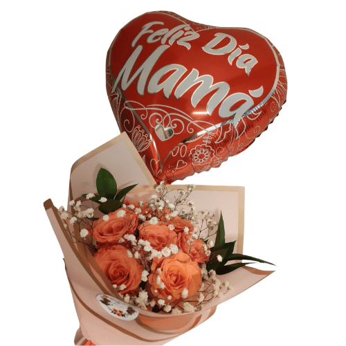 Ramo de 7 rosas + gypo + Globo Feliz Dia Mamá