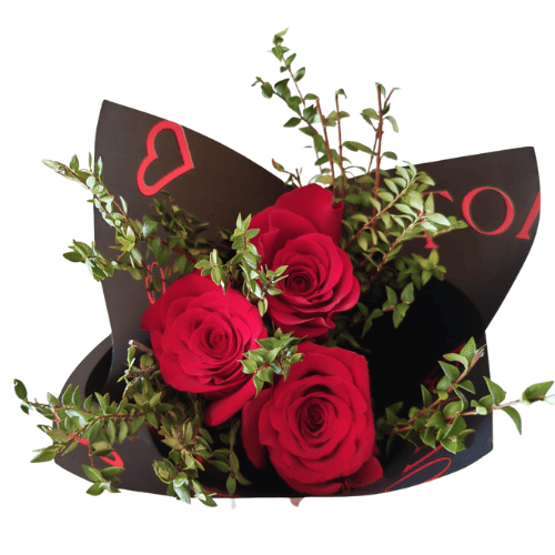 Ramo de 3 rosas y Follaje del día