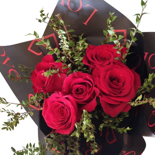 Ramo de 5 rosas + Follaje