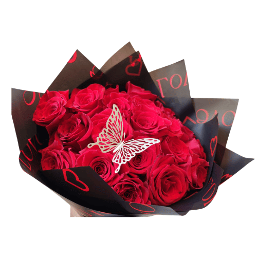 Ramo de 20 rosas naturales + mariposa