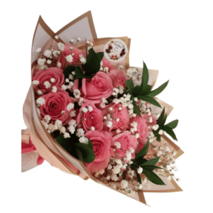 Ramo de 15 Rosas Rosadas + Gypso