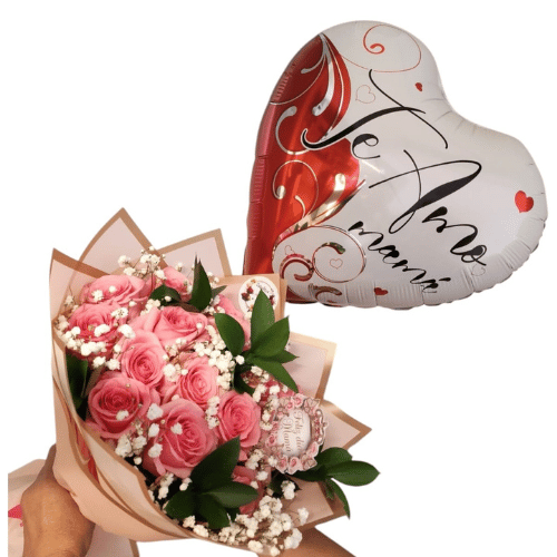 Ramo de 15 rosas + Gypso + Globo